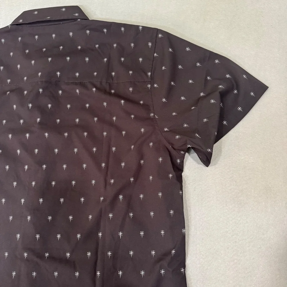 Dixxon The Historia Shirt Mens L Black Short Sleeve Cross Print Button Down